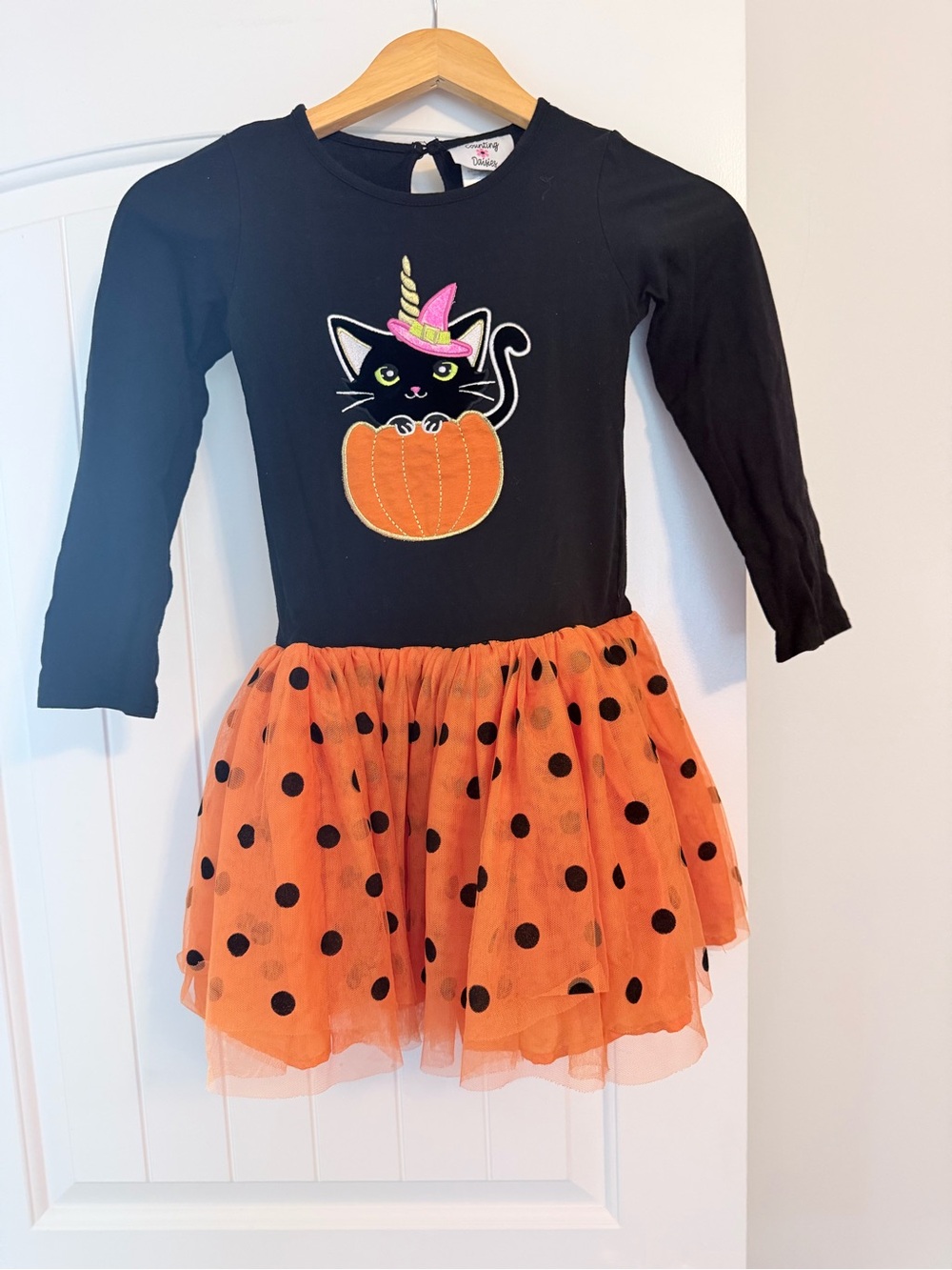 Counting Daisies Girls Halloween Cat Pumpkin Tulle Dress Black Orange Size 8